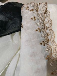 Embroidered White Saree