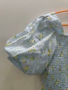 Light Blue With Yellow And Green Flower Print