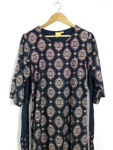 Navy Blue Floral Printed  Dress ( Women&#39;s )