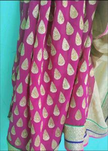 Pink &amp; Gold Embellished Saree