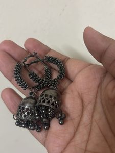 Black Jhumka Hoop Earrings