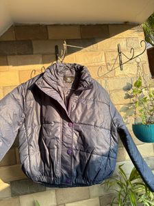 Blue Cropped Puffer Jacket for Women