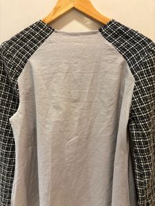 Chic Grey &amp; Plaid Sleeve Top
