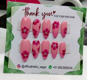 Pink Flower Press-On Nails