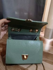 Forever21 Sea Green Clutch With Royal Golden Chain