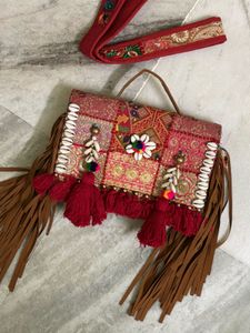 Boho Patchwork Bag with Fringe