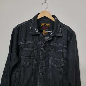 Men Black Solid Denim Jacket
