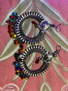 Silver Oxidised Colourful Jhumkas