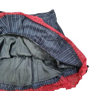 Pinstripe Mini Skirt with Lace Trim