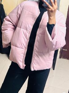 pink puffer jacket