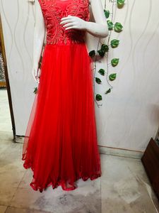 Red Embroidered Formal Gown