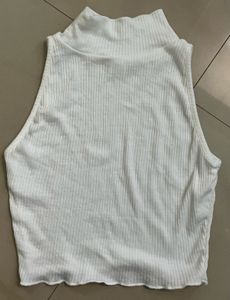 White Ribbed High Neck Crop Top - FREE SHIPPING!!