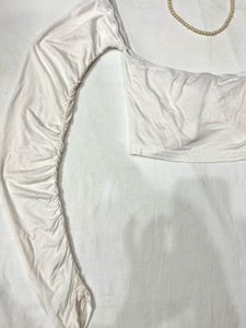 White Ruched Long Sleeve Top