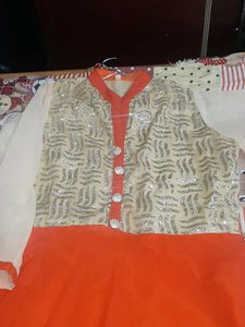 Orange &amp; Gold Anarkali Dress