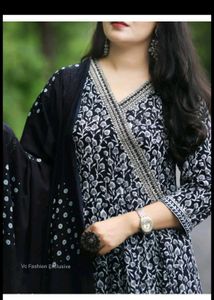 Elegant Black &amp; White Anarkali Suit