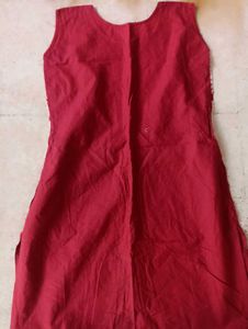 Red &amp; White Embroidered Sleeveless Dress