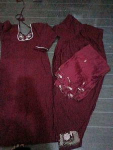 Embroidered Maroon Kurta Set