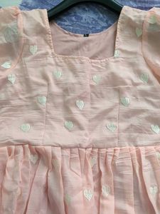 Peach Heart Print Tiered Dress