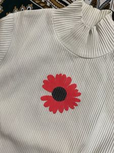 Floral Ribbed Mock Neck Top