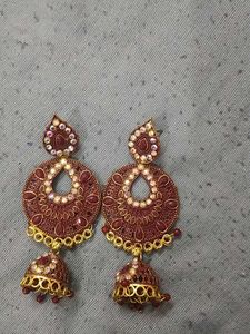 Maroon Jhumka Earrings