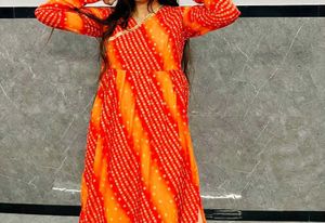 Orange Colored Bundi work Kurta