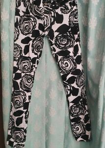 Black and White Floral Print Pants