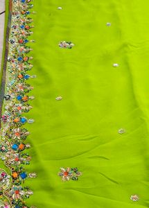 Embroidered Green handwork saree