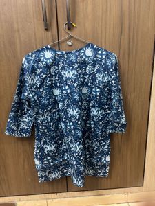 Floral Print Short Indigo Kurti