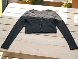 Black Ribbed Button-Down Top