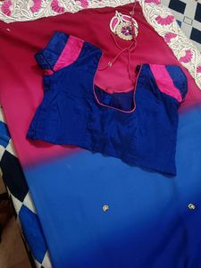 Blue &amp; Pink Embroidered Saree with blouse