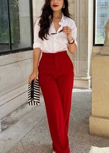 Red High-Waist Formal Trousers | Elegant