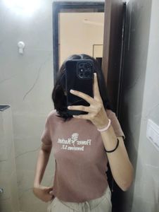 Vintage Brown “Flower Market” Ribbed Crop Top