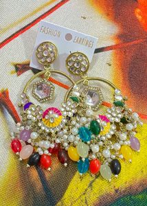 Colorful Beaded Hoop Earrings