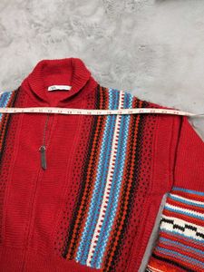 Zara Red Patterned Knit Jacket