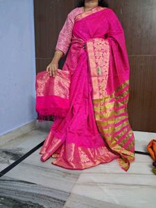 Pink & Gold Silk Blend Saree