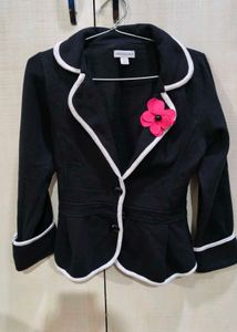 Chic Black Blazer with Floral Detail