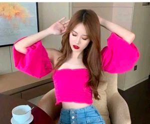 Pink Crop Top with Bell Sleeves