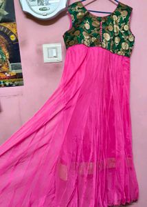 Pink Green Netted Anarkali