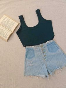 Teal Sleeveless Body-Fit Crop Top