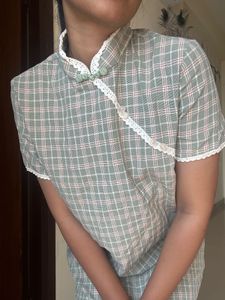 Green Plaid Cheongsam Mini Dress
