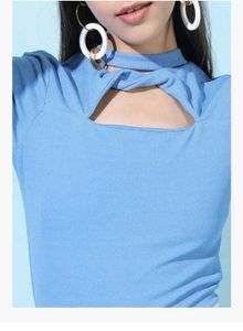 Chic Blue Cutout Top