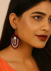 Set Of 2 Beaded Tassel Earrings - Handmade