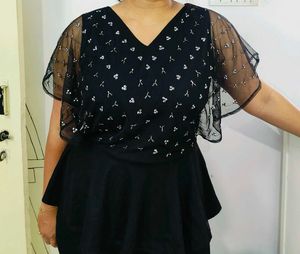 Black Floral Mesh Flutter Sleeve Top