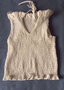 White Shirred Ruffle Tank Top