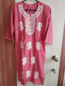 Pink Chikan Kurti