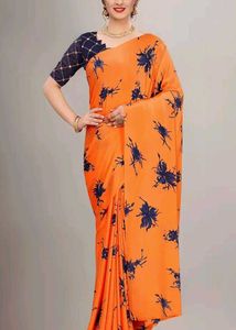 Orange Moss Crape Saree