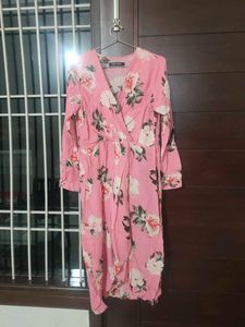 Cotton Pink Floral Wrap Dress