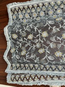 Grey Embroidered Floral Net Dupatta