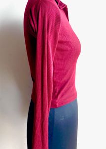Maroon Ribbed Long Sleeve Stretchable Top