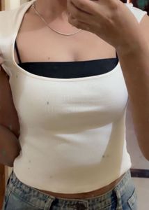 White Square Neck Top